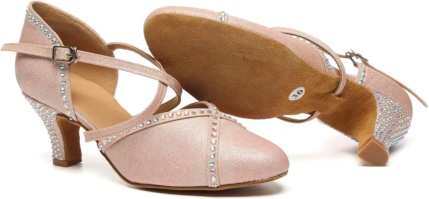 Minishion Women Rhinestone Dancing Shoes Closed T oe Formal Wedding Pumps