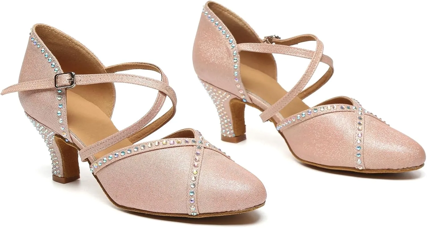 Minishion Women Rhinestone Dancing Shoes Closed T oe Formal Wedding Pumps