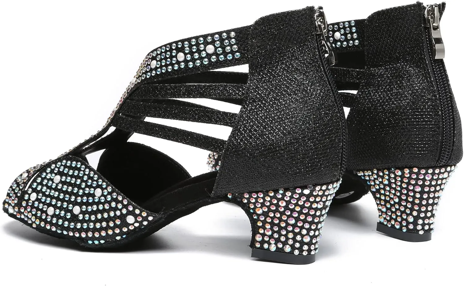 Minishion Women's Latin Salsa Crystals Studded Glitter Zip Dancing Shoes Wedding Ankle Sandals L417
