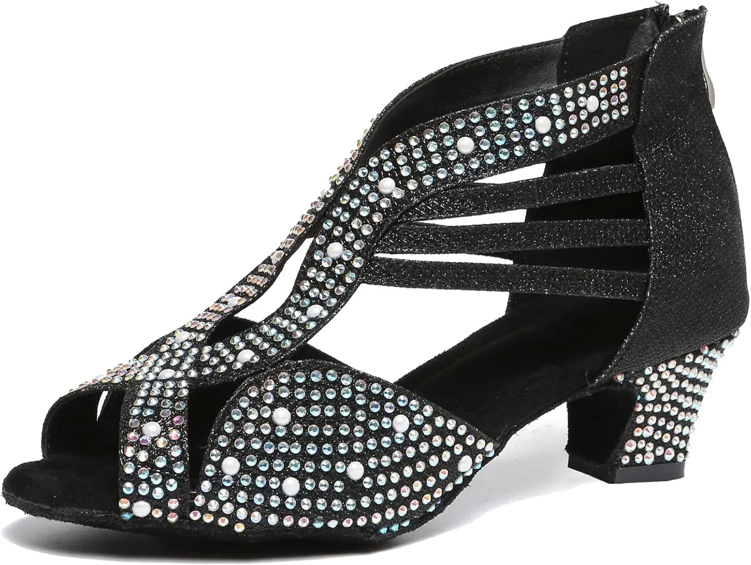 Minishion Women's Latin Salsa Crystals Studded Glitter Zip Dancing Shoes Wedding Ankle Sandals L417