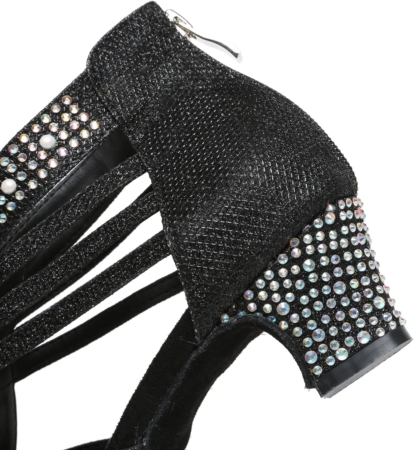 Minishion Women's Latin Salsa Crystals Studded Glitter Zip Dancing Shoes Wedding Ankle Sandals L417