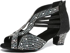 Minishion Women's Latin Salsa Crystals Studded Glitter Zip Dancing Shoes Wedding Ankle Sandals L417