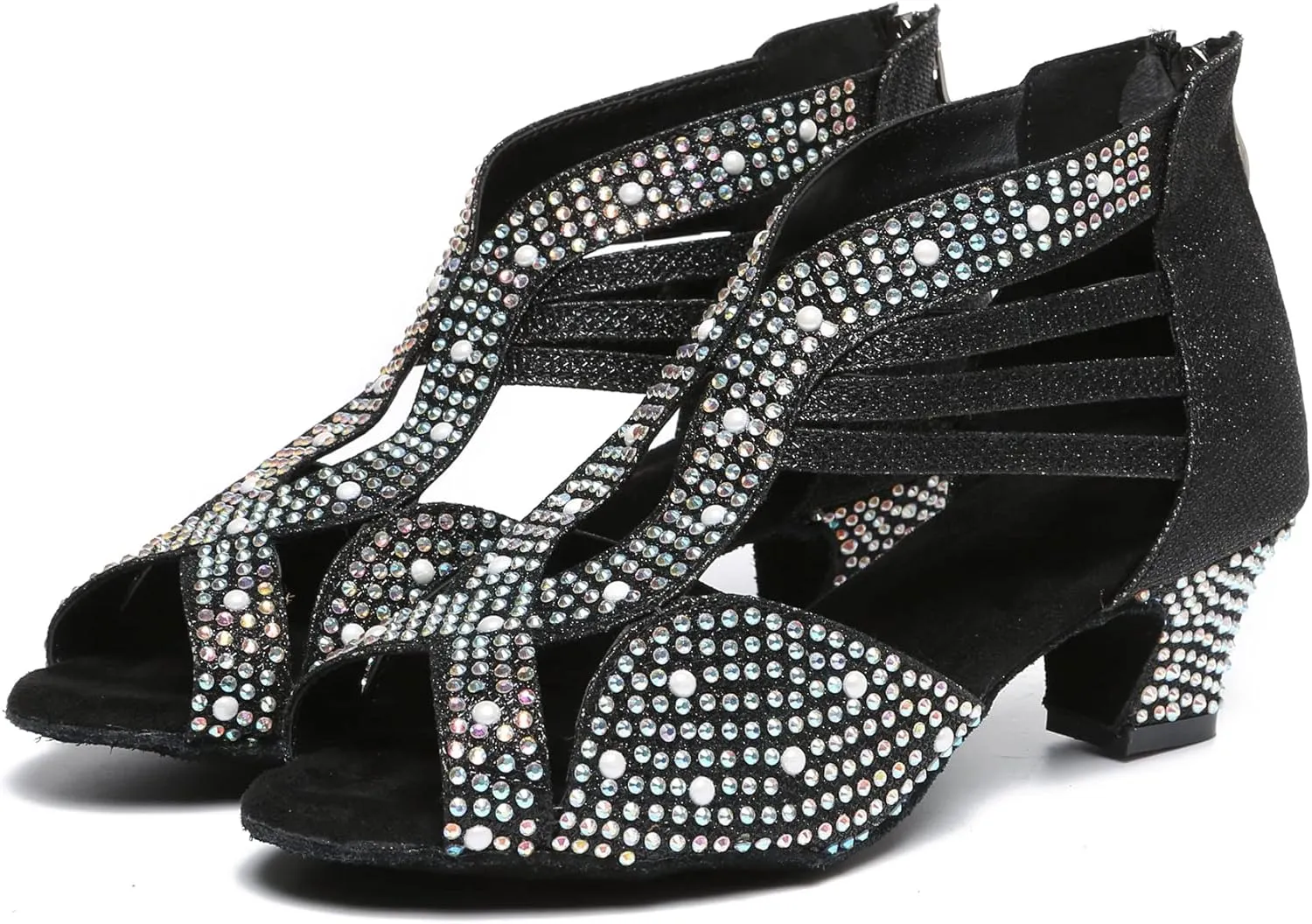 Minishion Women's Latin Salsa Crystals Studded Glitter Zip Dancing Shoes Wedding Ankle Sandals L417