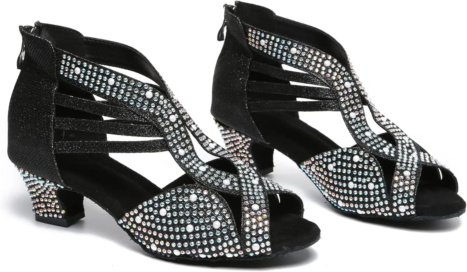 Minishion Women's Latin Salsa Crystals Studded Glitter Zip Dancing Shoes Wedding Ankle Sandals L417
