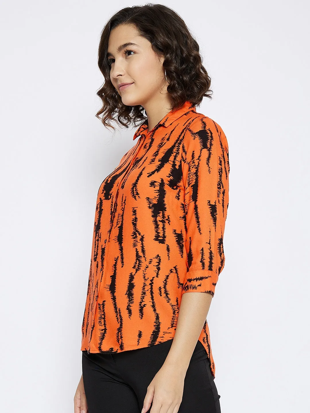 Orange Printed Slim Fit shirt