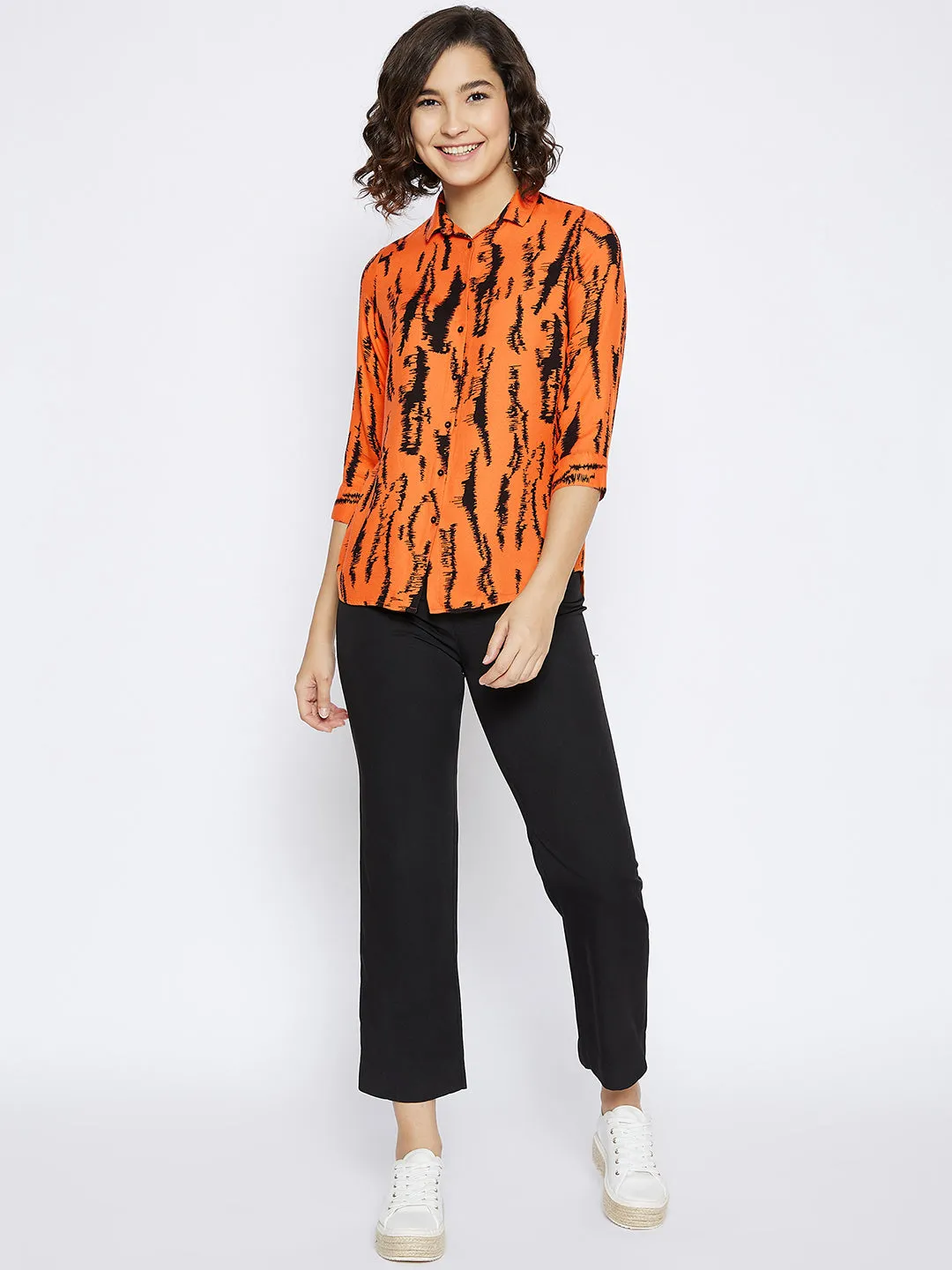 Orange Printed Slim Fit shirt