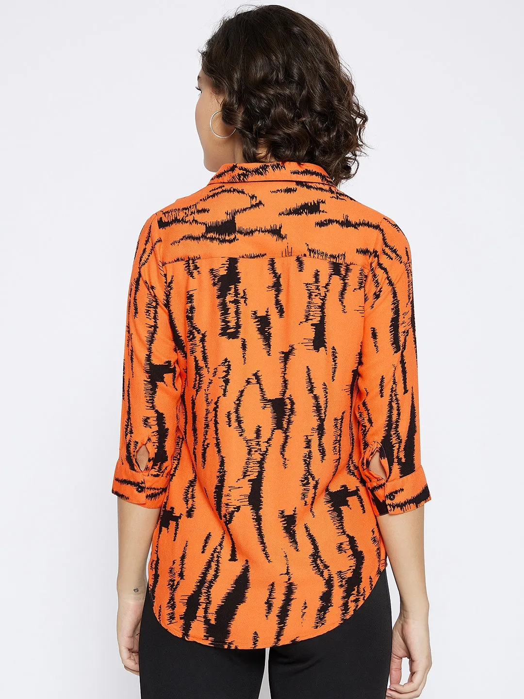 Orange Printed Slim Fit shirt