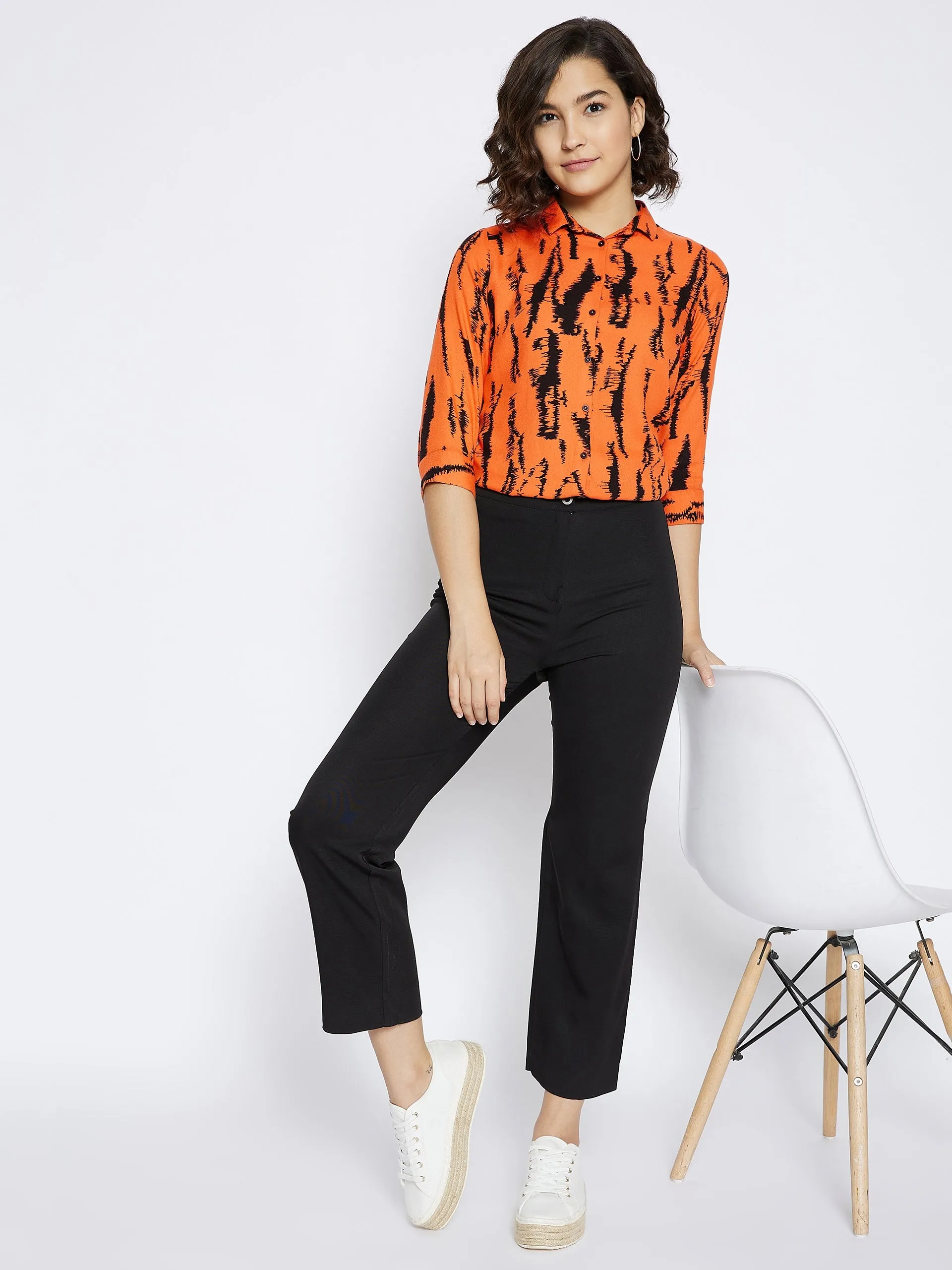 Orange Printed Slim Fit shirt