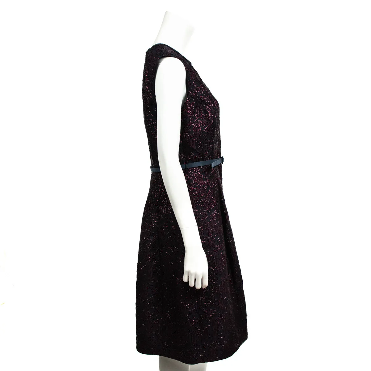Oscar de la Renta Burgundy & Black Brocade Dress Size XL | US 12