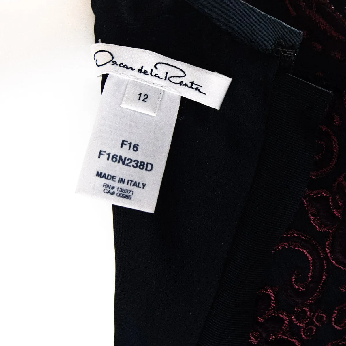 Oscar de la Renta Burgundy & Black Brocade Dress Size XL | US 12