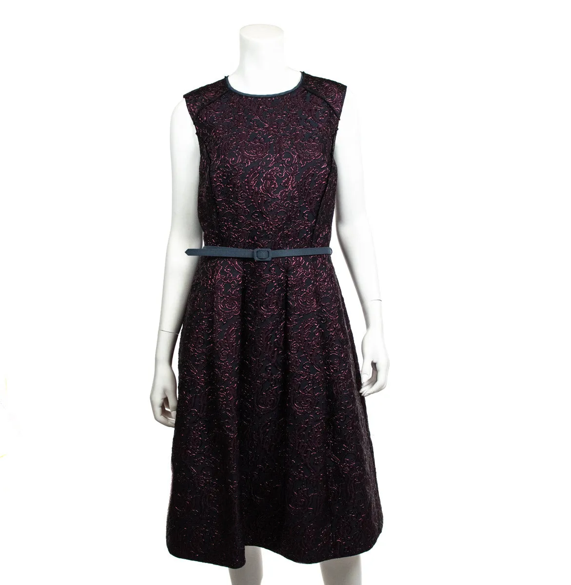 Oscar de la Renta Burgundy & Black Brocade Dress Size XL | US 12