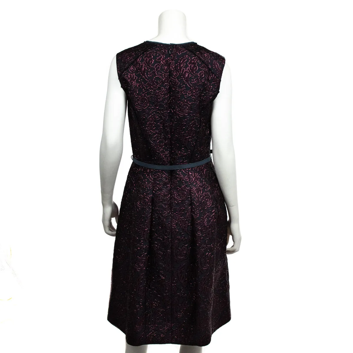 Oscar de la Renta Burgundy & Black Brocade Dress Size XL | US 12
