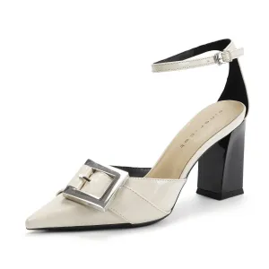 Patent Leather Block Heel Pumps with Buckle – CLAUDIA