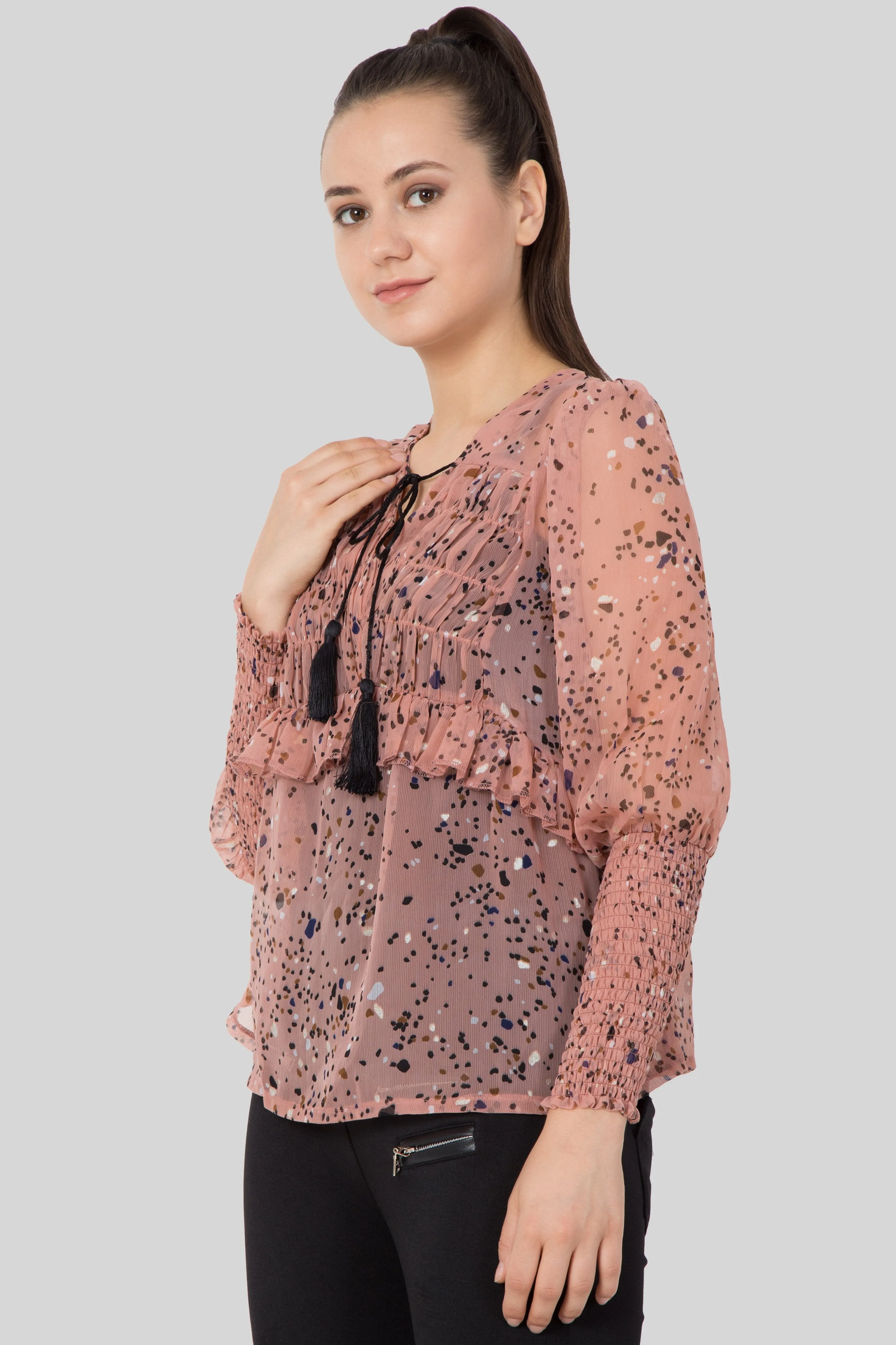 Pink Gathered yoke top