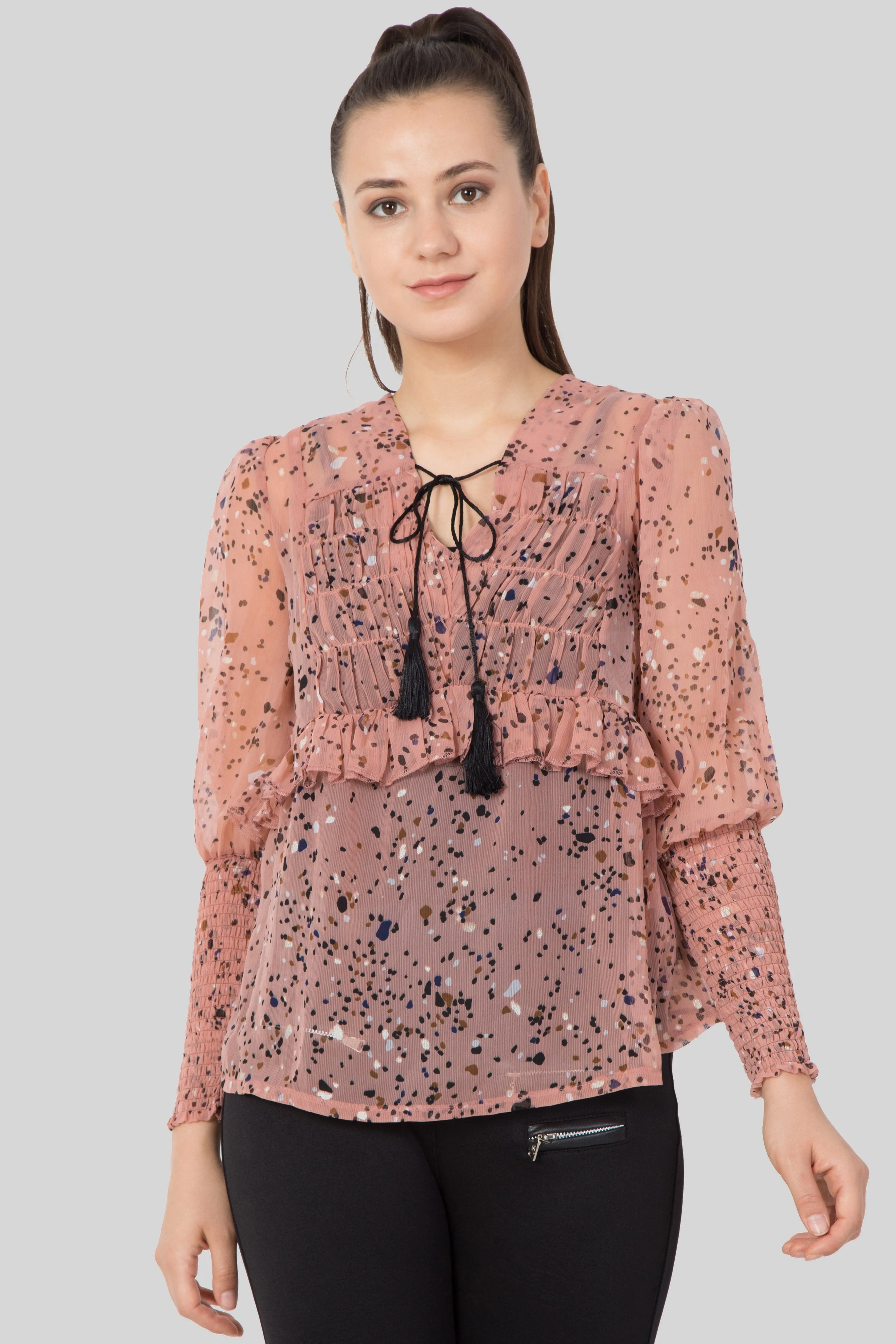 Pink Gathered yoke top