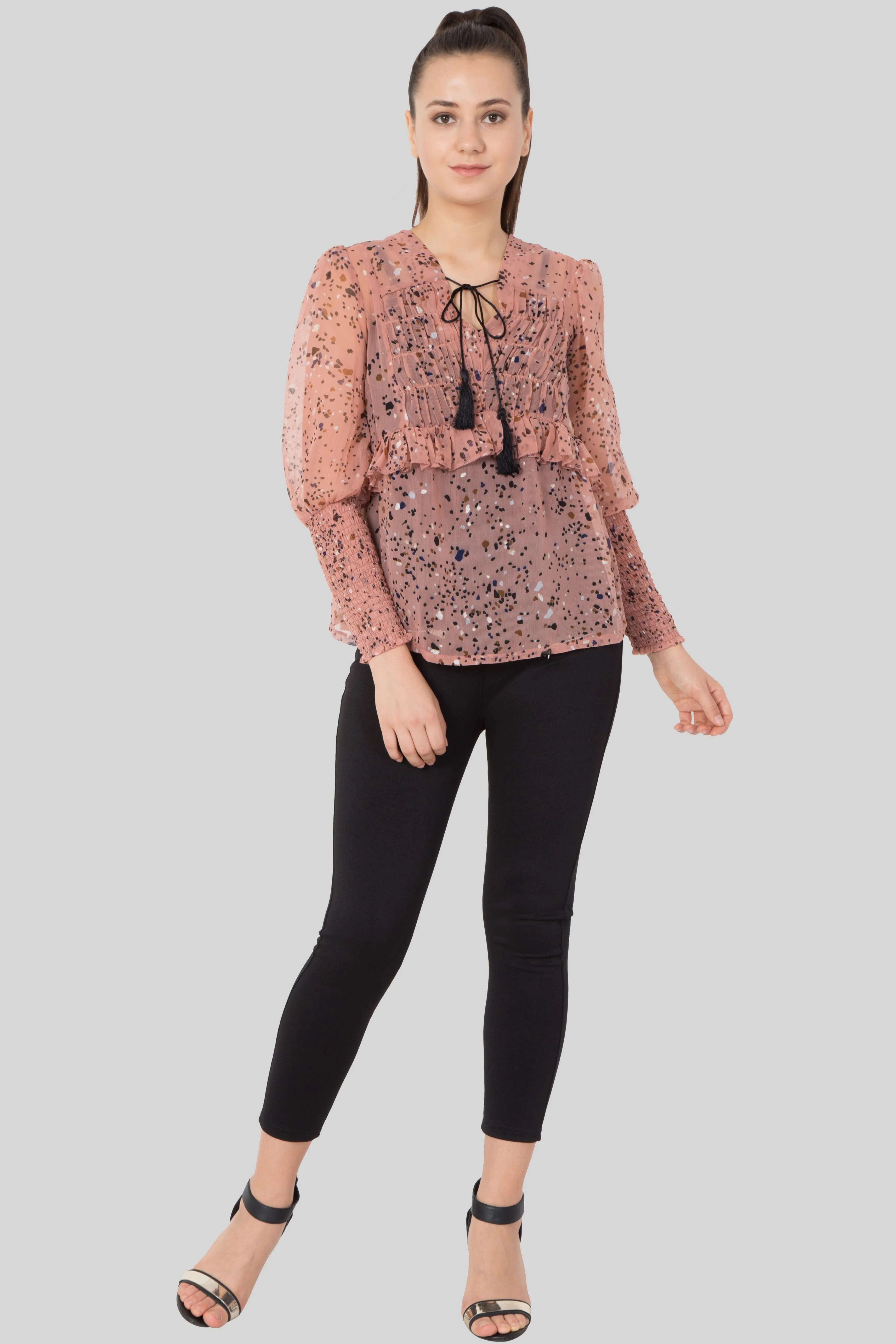 Pink Gathered yoke top
