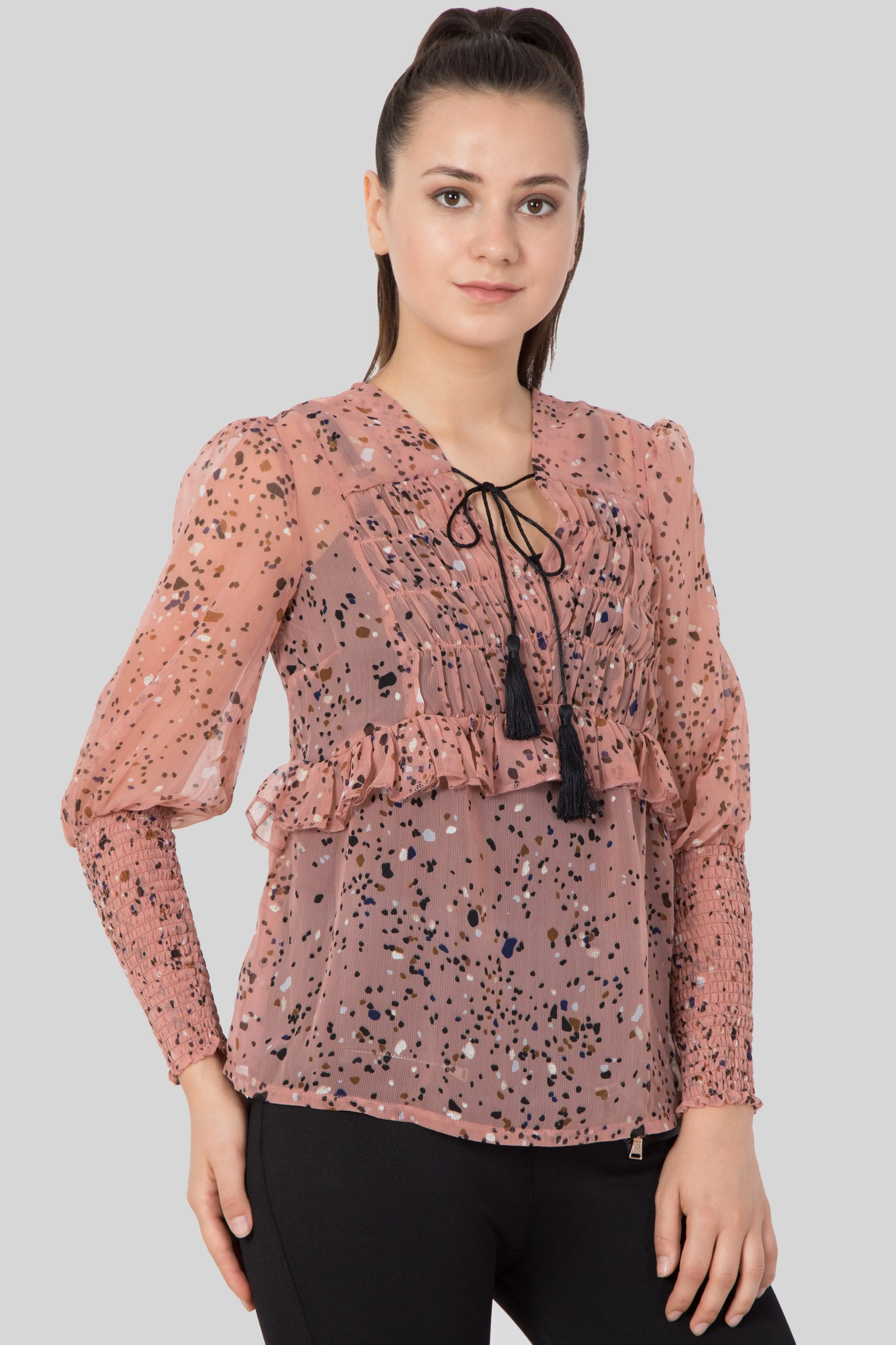 Pink Gathered yoke top