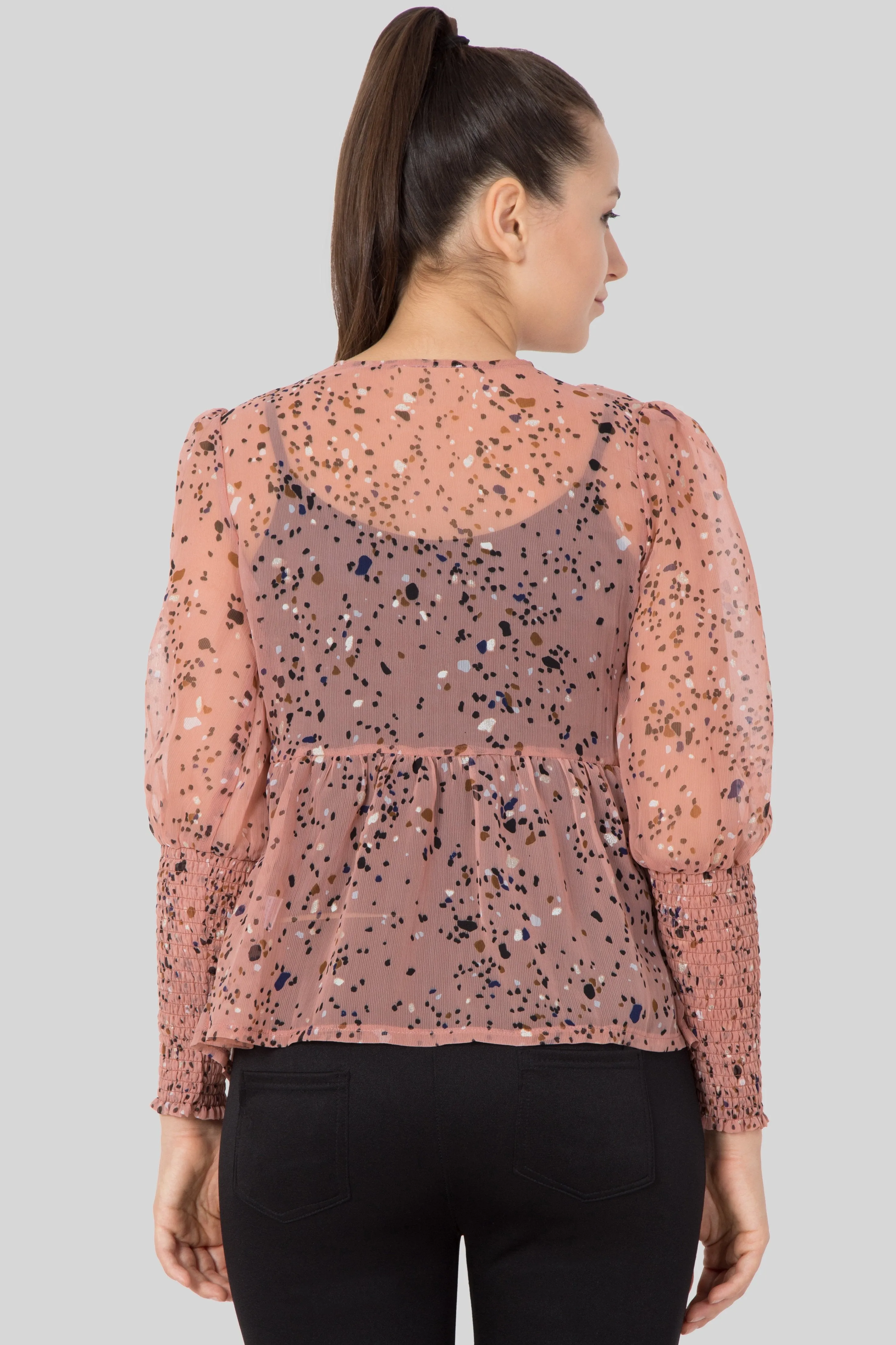 Pink Gathered yoke top