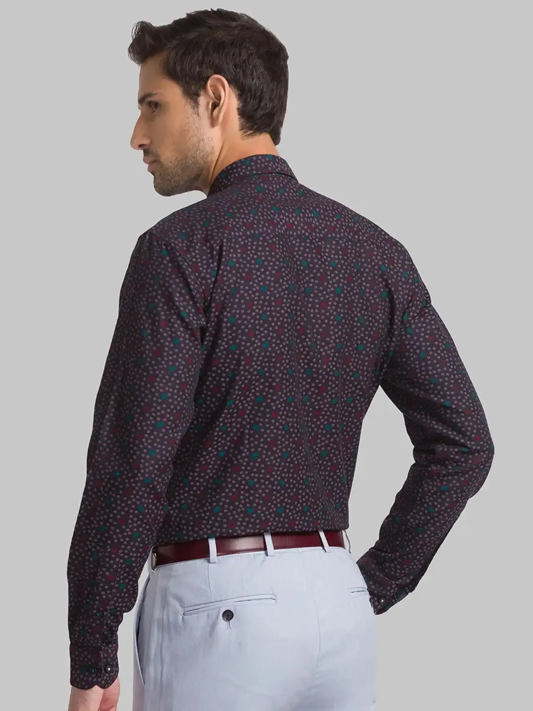 Raymond Men Brown Jacquard Contemporary Fit Cotton Casual Shirt