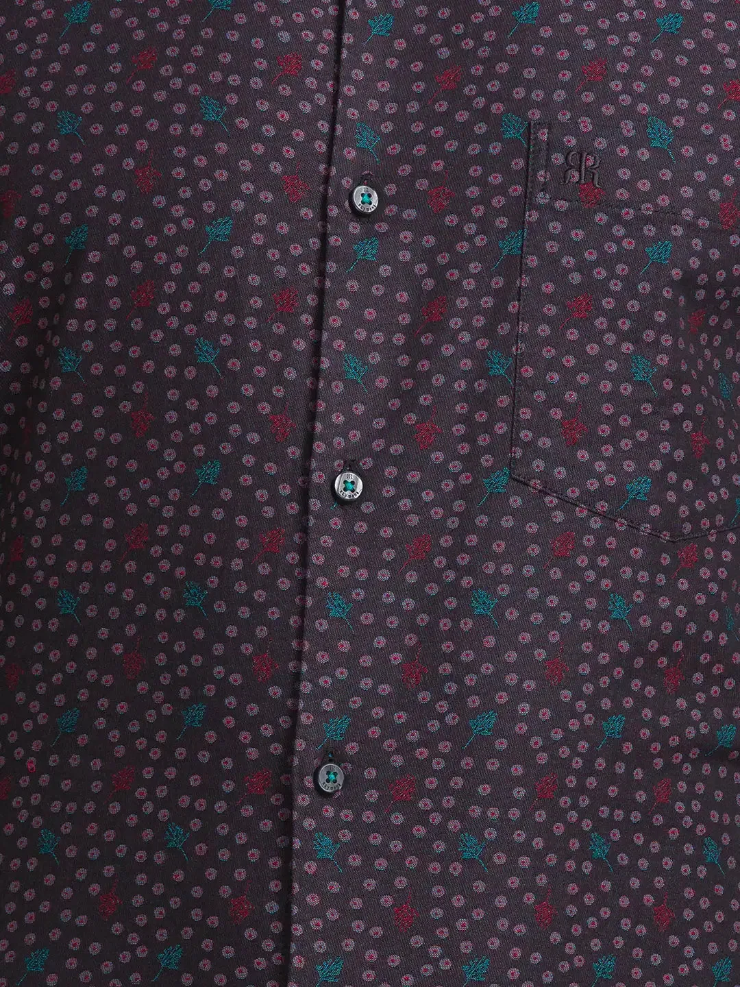 Raymond Men Brown Jacquard Contemporary Fit Cotton Casual Shirt