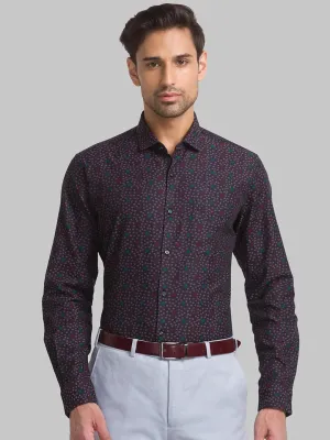 Raymond Men Brown Jacquard Contemporary Fit Cotton Casual Shirt