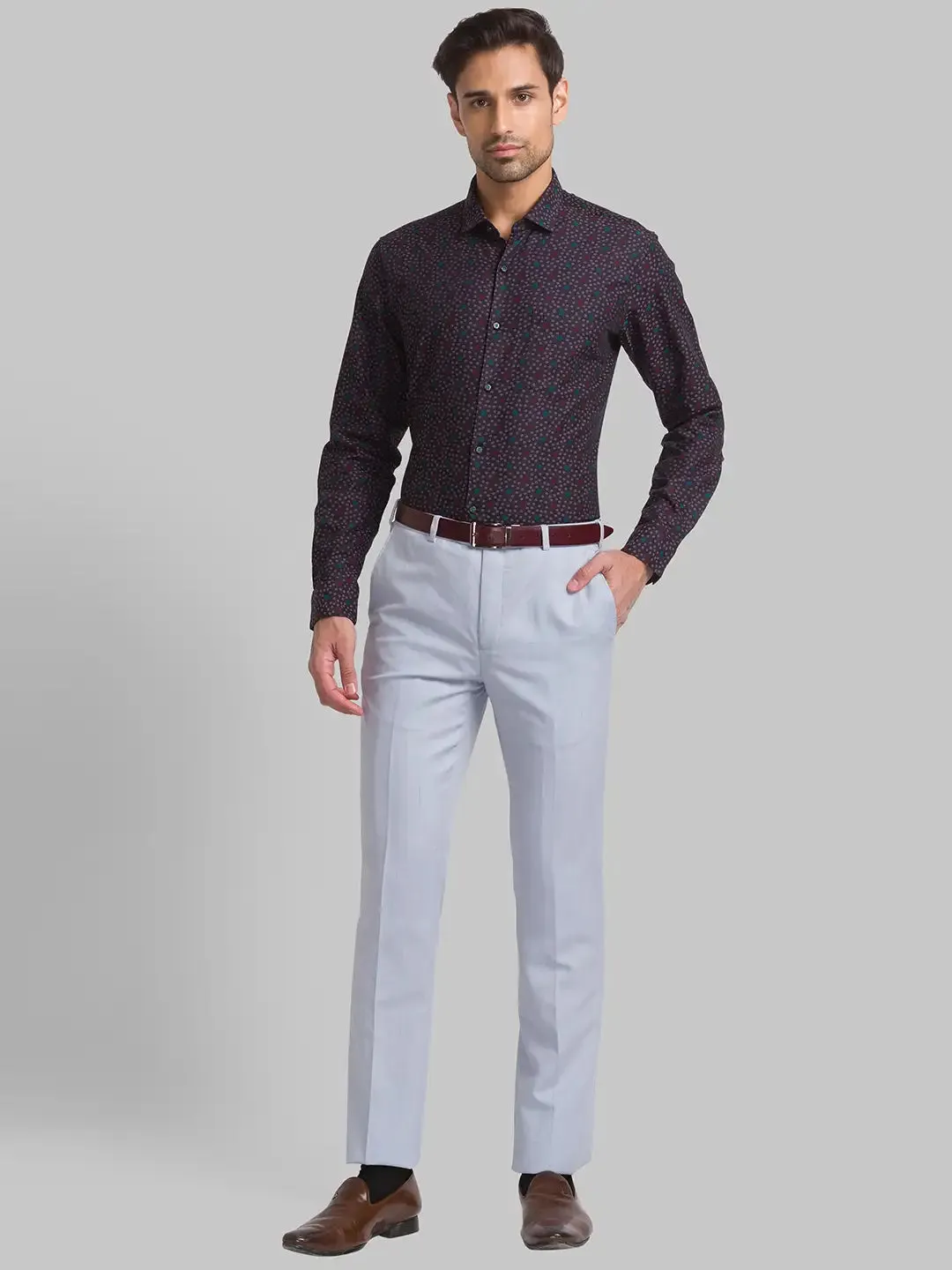 Raymond Men Brown Jacquard Contemporary Fit Cotton Casual Shirt