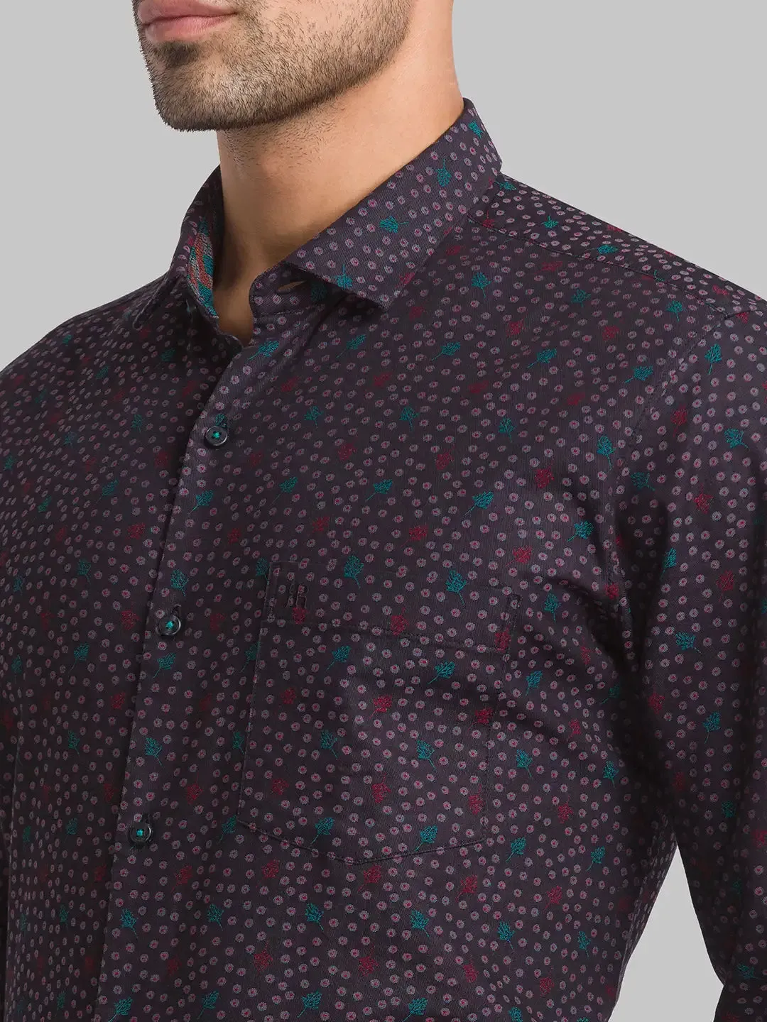 Raymond Men Brown Jacquard Contemporary Fit Cotton Casual Shirt