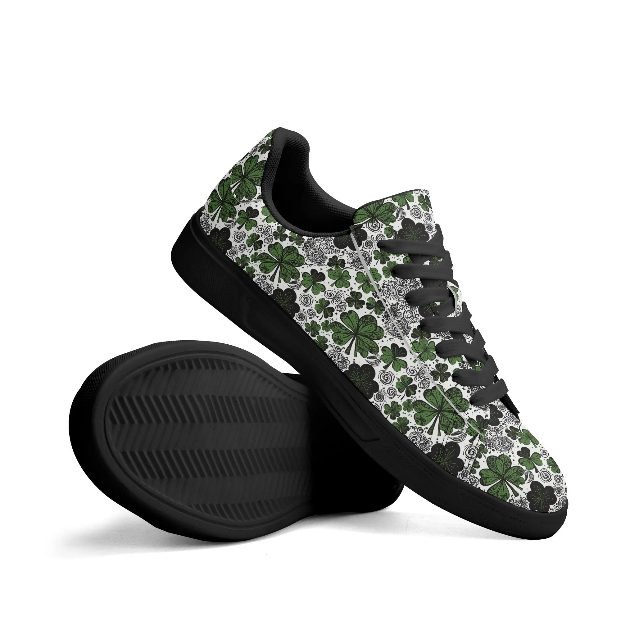 Scribbled Clover Adult Lightweight Brand Low Top Leather Shoes