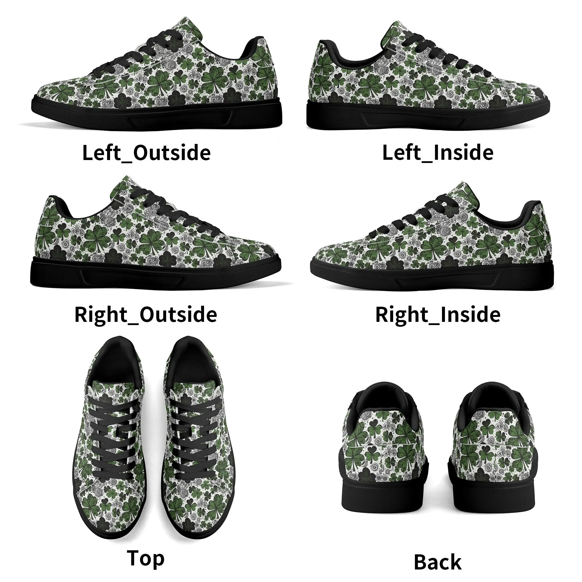 Scribbled Clover Adult Lightweight Brand Low Top Leather Shoes