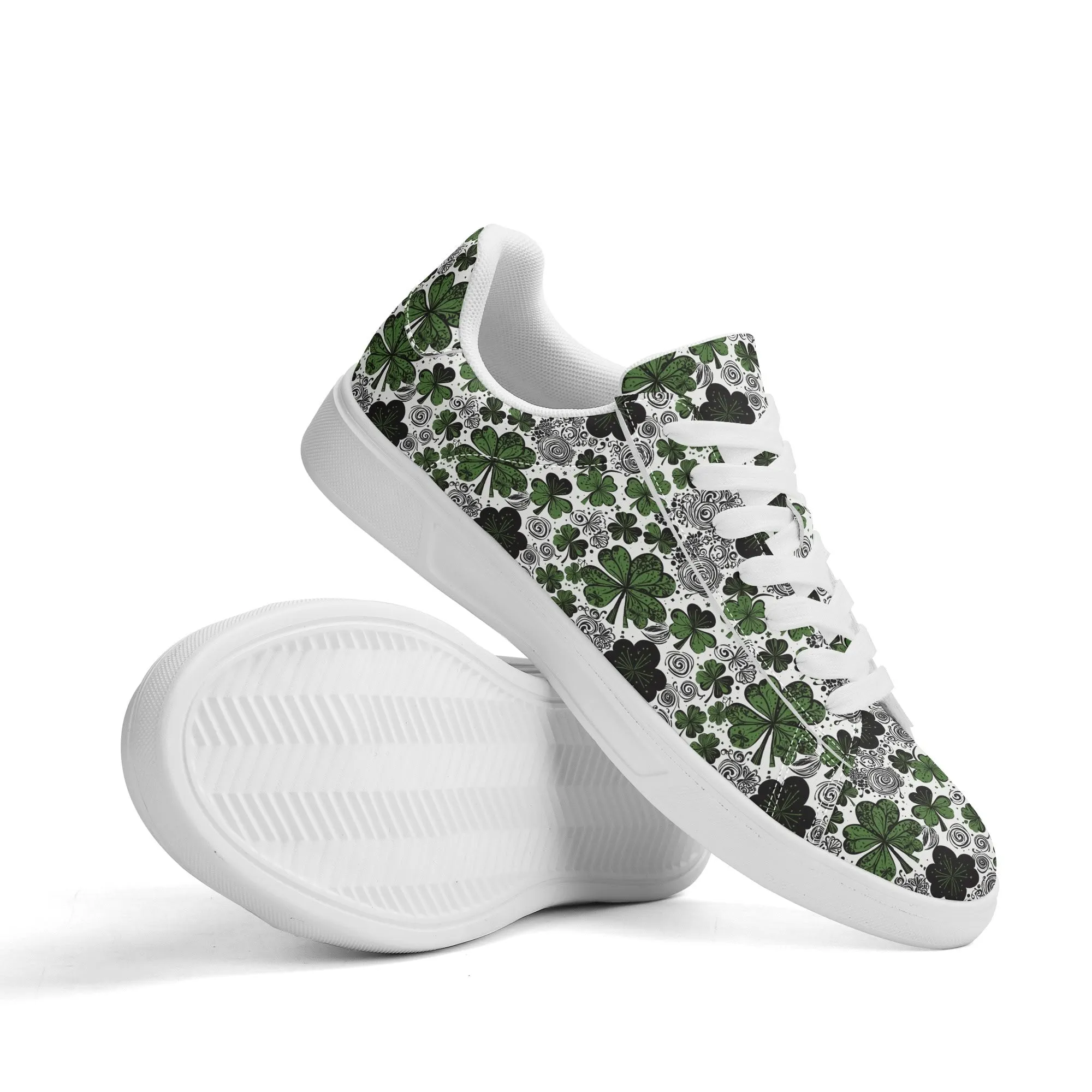 Scribbled Clover Adult Lightweight Brand Low Top Leather Shoes