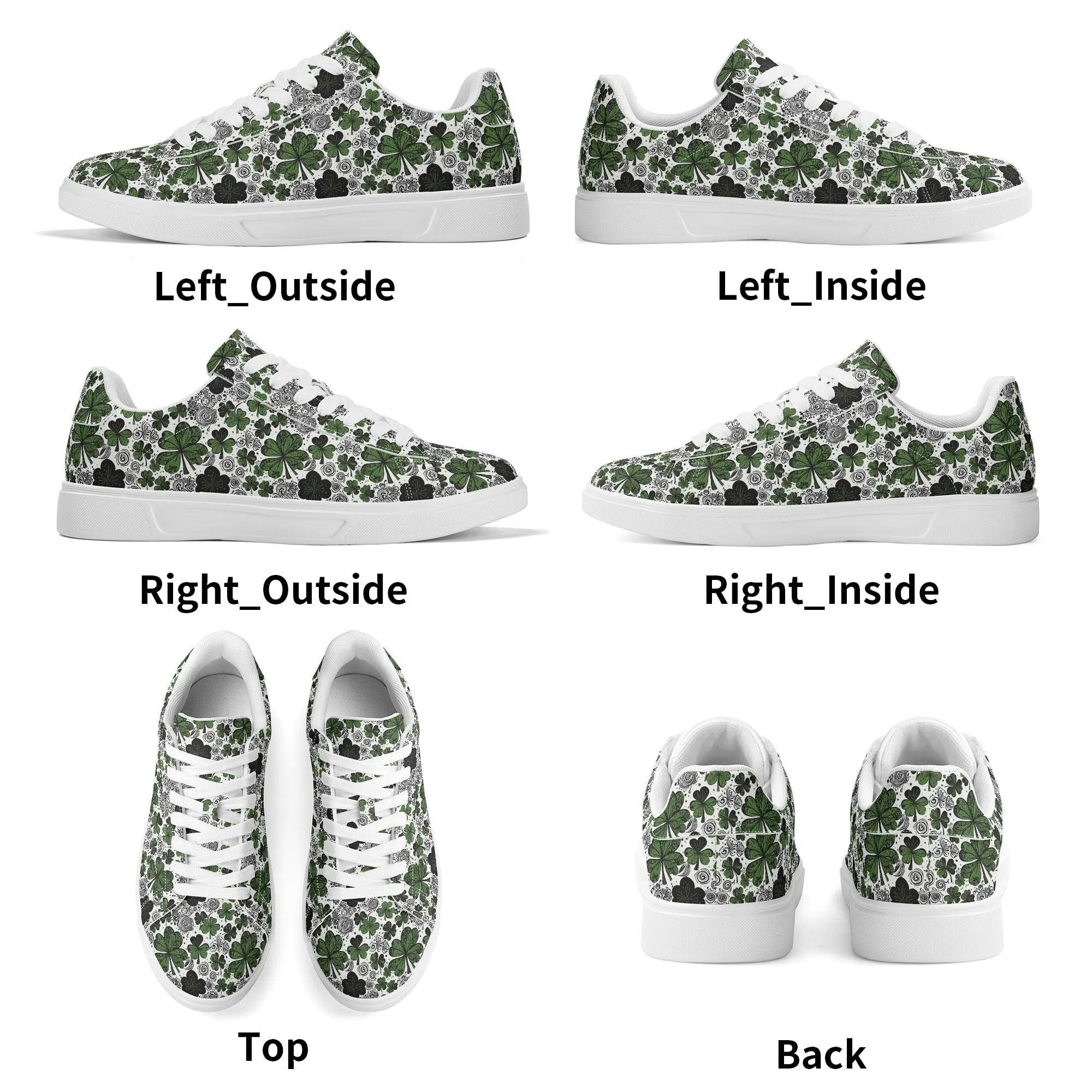 Scribbled Clover Adult Lightweight Brand Low Top Leather Shoes