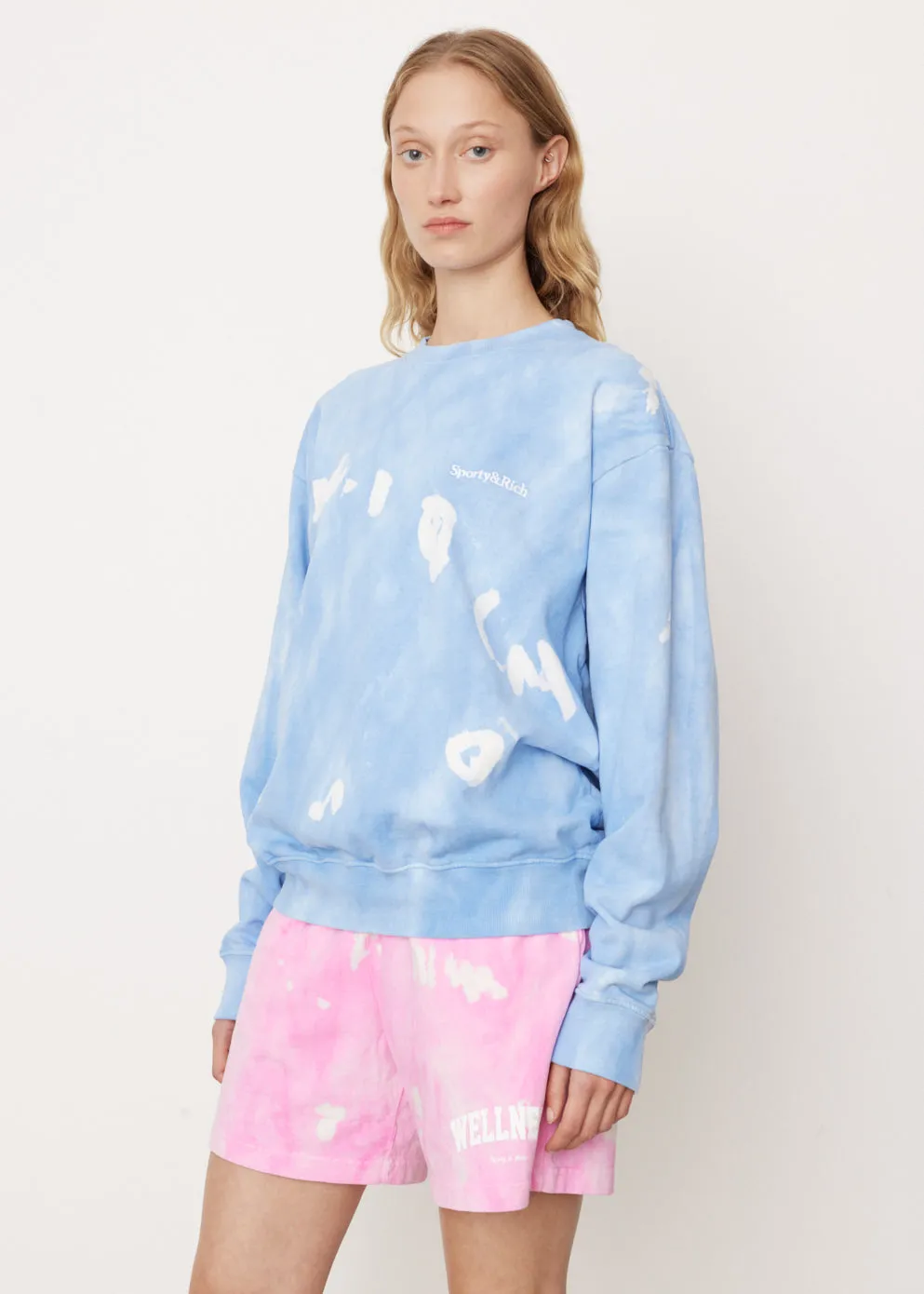 Serif Logo Embroidered Tie Dye Crewneck