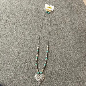Silver Polished Beaded & Heart Pendant Necklace Set
