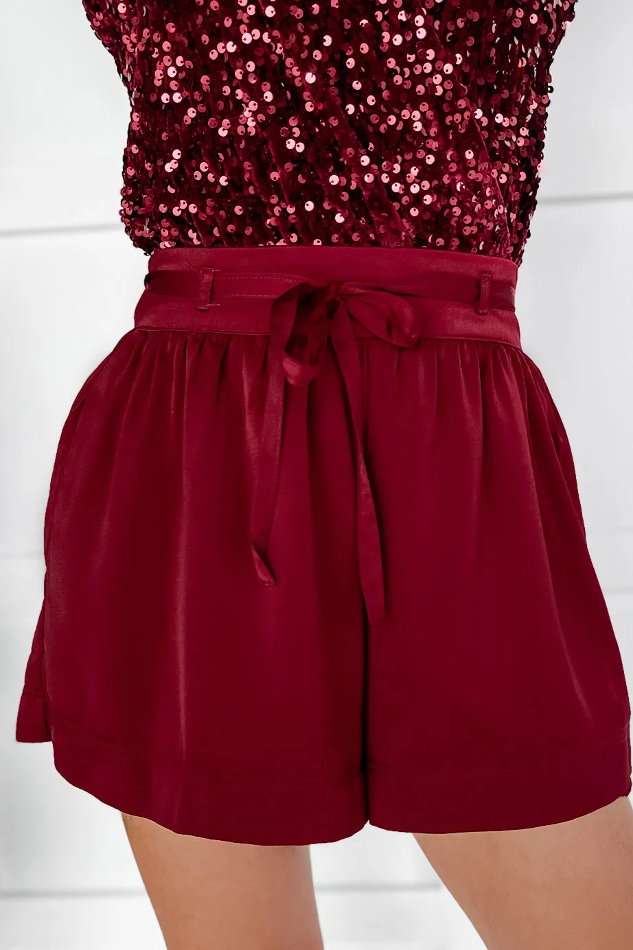 Sweetly True Satin Shorts (Wine)