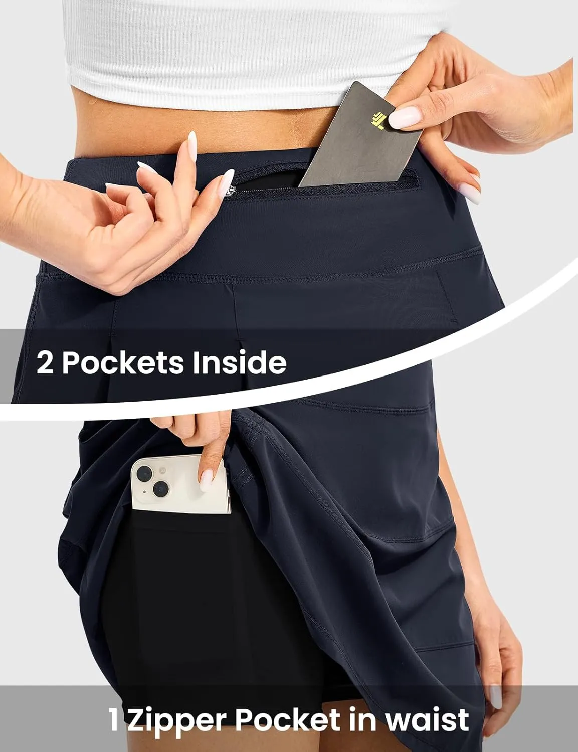 TBMPOY Women's Tennis Skorts Skirts Pleated High Waisted 16" with Zipper Pockets Golf Athletic Casual Sports Pickleball