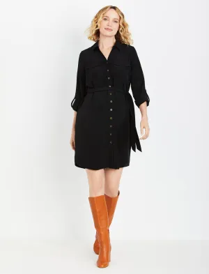 Tie Front Button Down Maternity Dress in Black