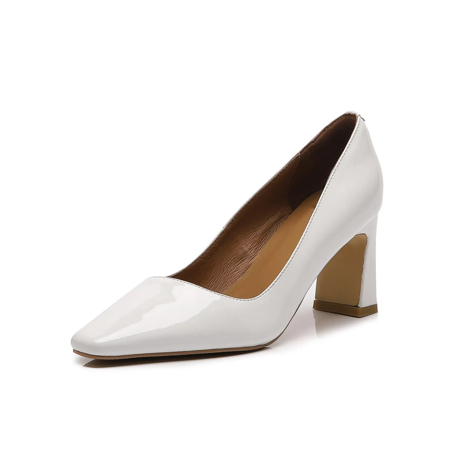 TinaCus Women's Patent Leather Handmade Square Toe Mid Heels Slip On Chic Pumps Shoes