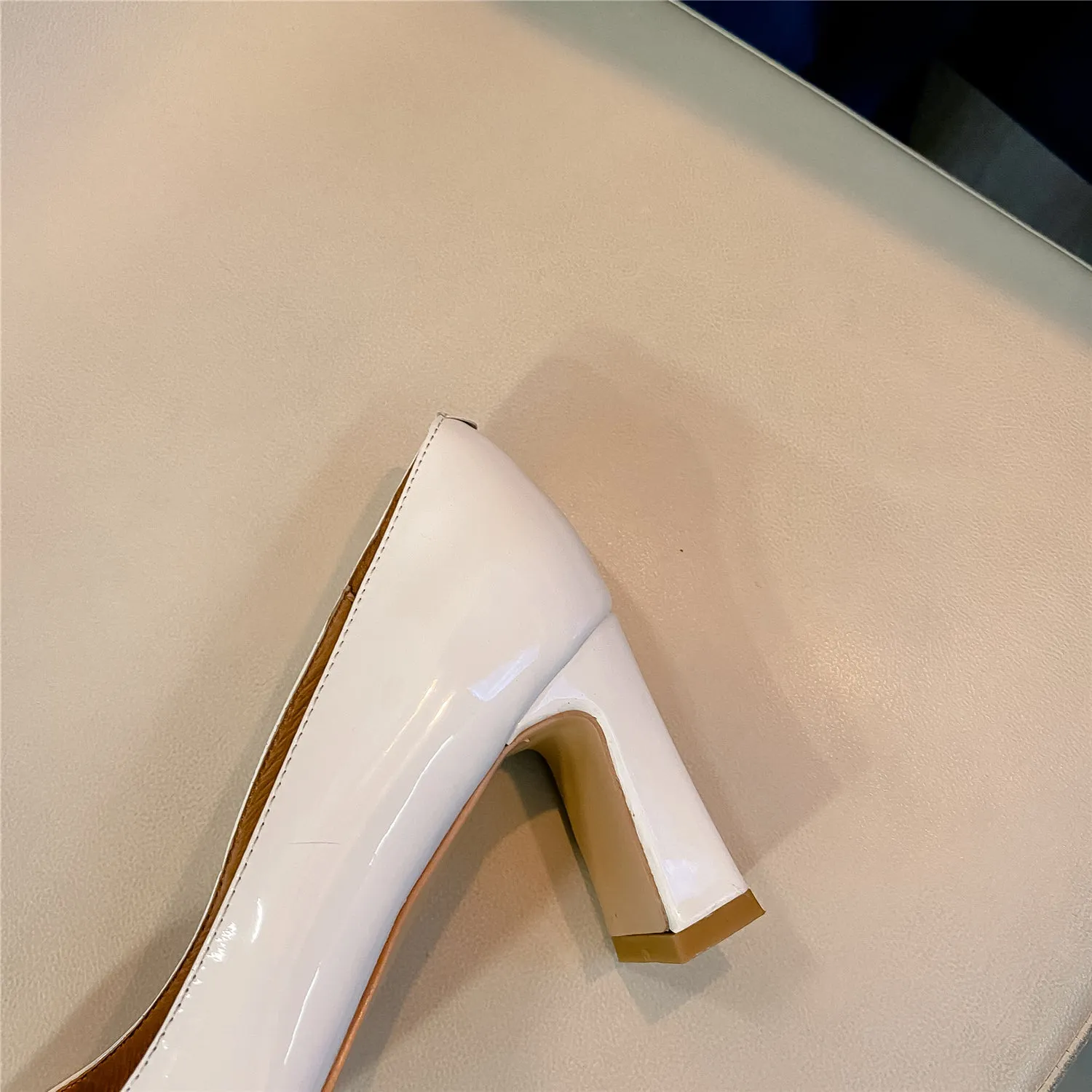 TinaCus Women's Patent Leather Handmade Square Toe Mid Heels Slip On Chic Pumps Shoes