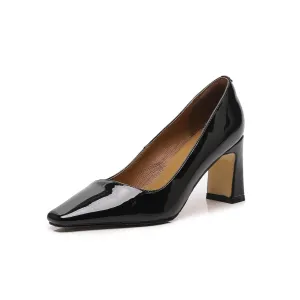 TinaCus Women's Patent Leather Handmade Square Toe Mid Heels Slip On Chic Pumps Shoes