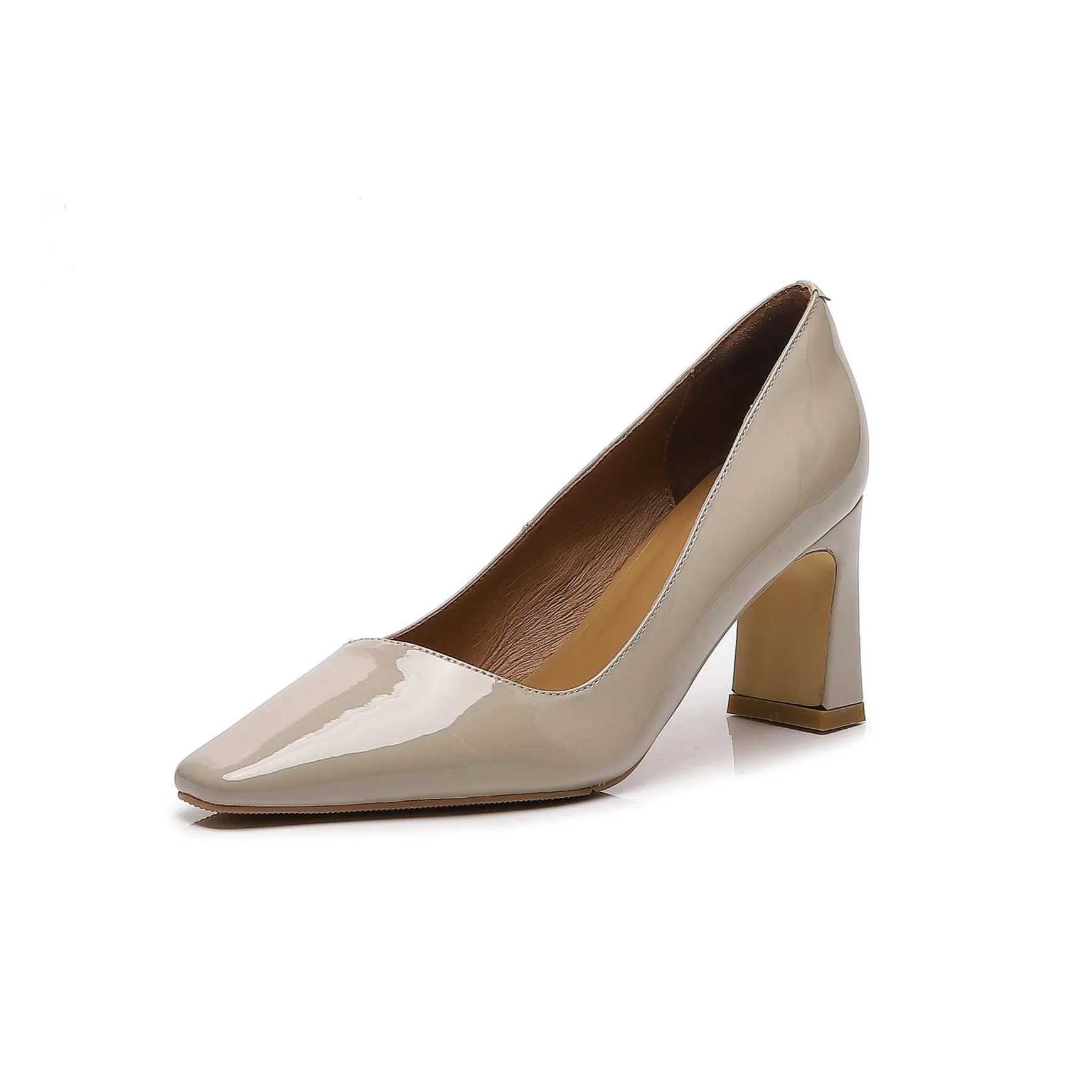 TinaCus Women's Patent Leather Handmade Square Toe Mid Heels Slip On Chic Pumps Shoes