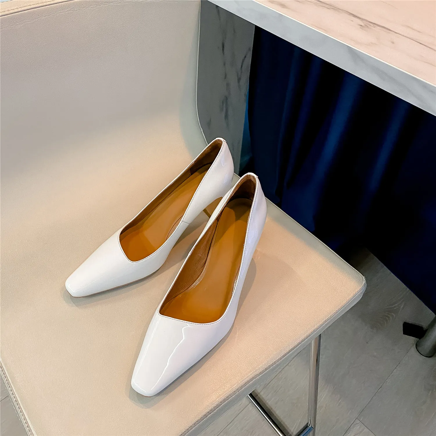 TinaCus Women's Patent Leather Handmade Square Toe Mid Heels Slip On Chic Pumps Shoes