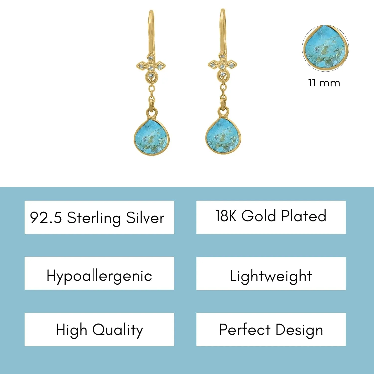 Turquoise Necklace for Women - Authentic 925 Sterling Silver Necklace 18K Gold Jewelry, Dainty Heart Necklace Earring Set for Teen Girls, December Birthstone Gift for Mothers Day