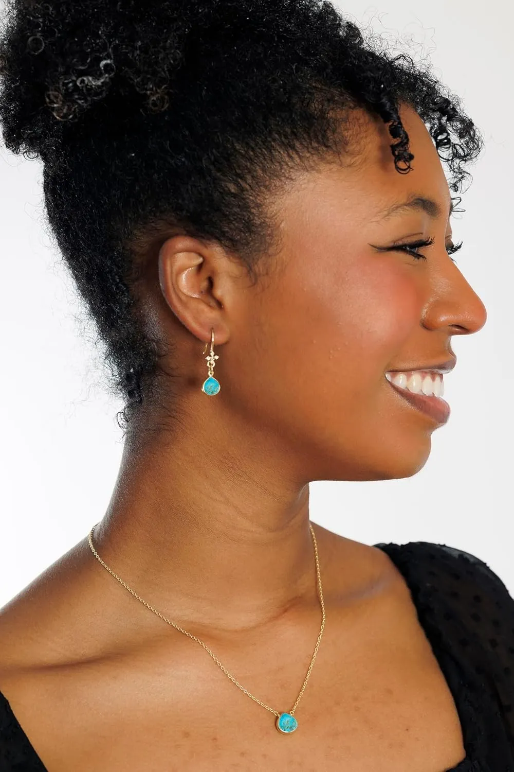 Turquoise Necklace for Women - Authentic 925 Sterling Silver Necklace 18K Gold Jewelry, Dainty Heart Necklace Earring Set for Teen Girls, December Birthstone Gift for Mothers Day