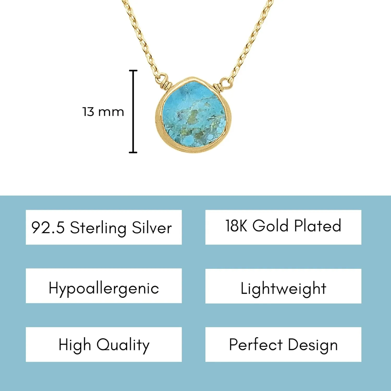 Turquoise Necklace for Women - Authentic 925 Sterling Silver Necklace 18K Gold Jewelry, Dainty Heart Necklace Earring Set for Teen Girls, December Birthstone Gift for Mothers Day