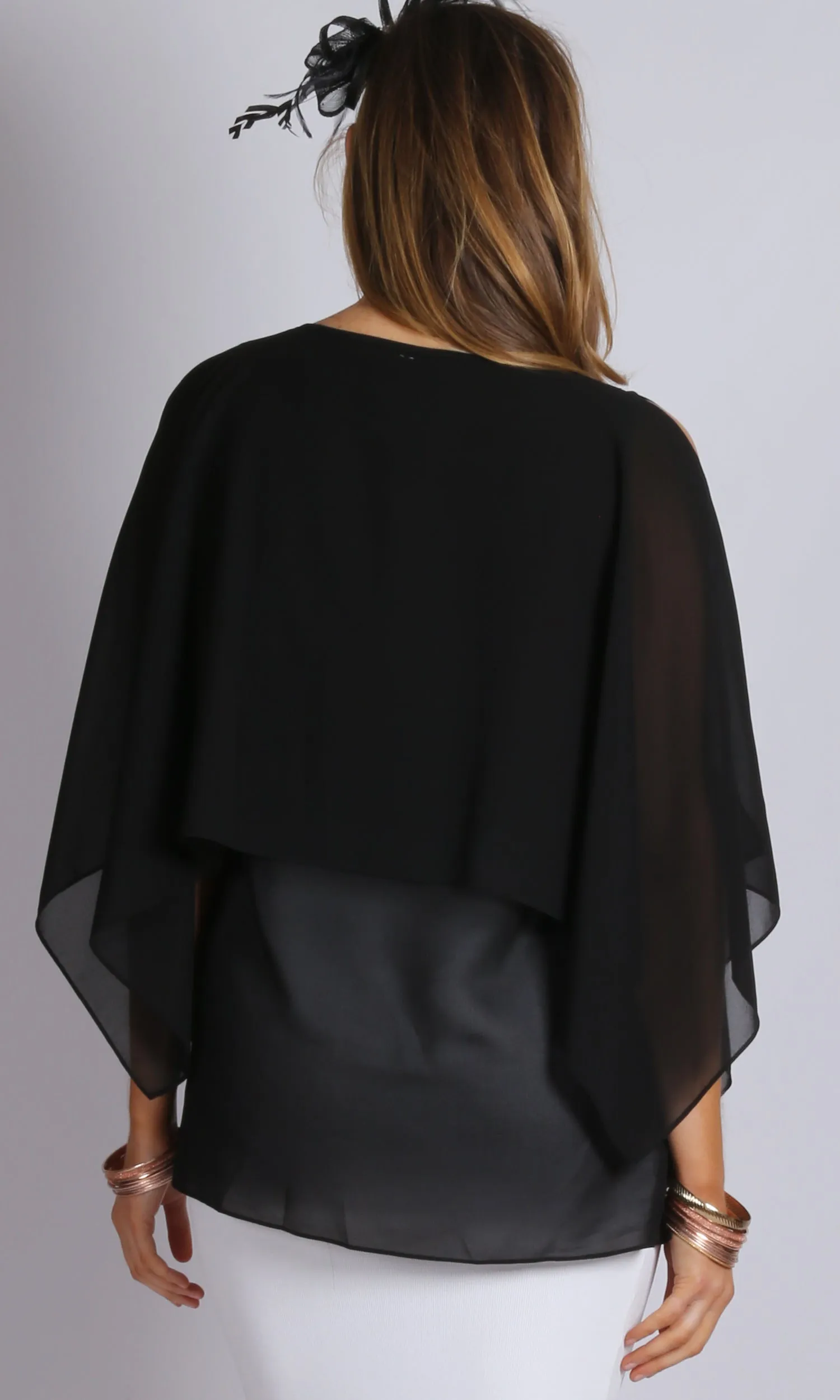 VS7134-2TB Chiffon Cold Shoulder Overlay Top (Pack)