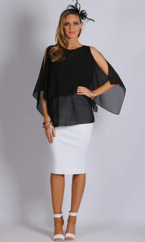 VS7134-2TB Chiffon Cold Shoulder Overlay Top (Pack)