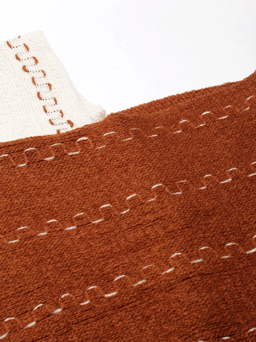 Women Colourblocked Rust Poncho