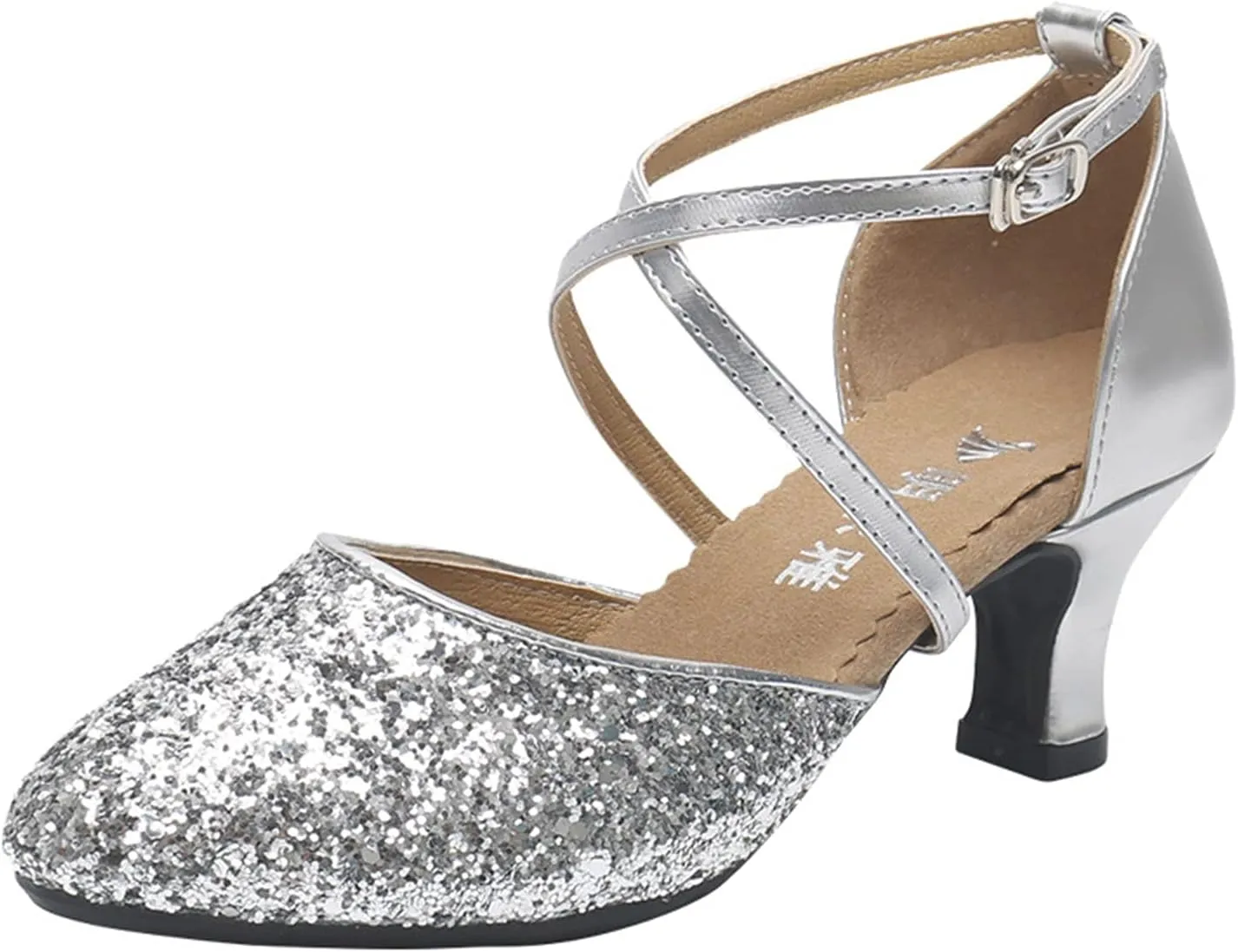 Womes Latin Sequins Dance Shoes, Women's Indoor Salsa Dancing Heels, Girls Wedding Ballroom Dancing Shoe, Rubber Sole (Color : Silver 3.5cm, Size : 8)