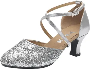 Womes Latin Sequins Dance Shoes, Women's Indoor Salsa Dancing Heels, Girls Wedding Ballroom Dancing Shoe, Rubber Sole (Color : Silver 3.5cm, Size : 8)