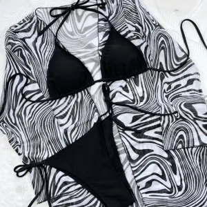 Zebra Print Split Swimsuit  Stylish and Comfortable Swimwear